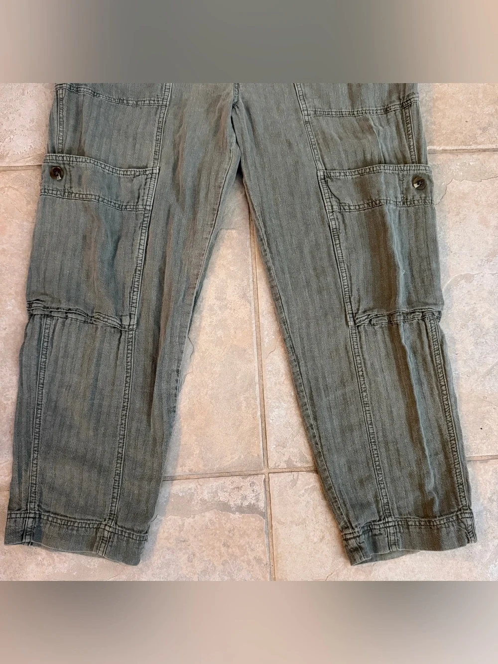Free People Feelin’ Good Utility Pull On Linen Cotton Green Pants Size Medium